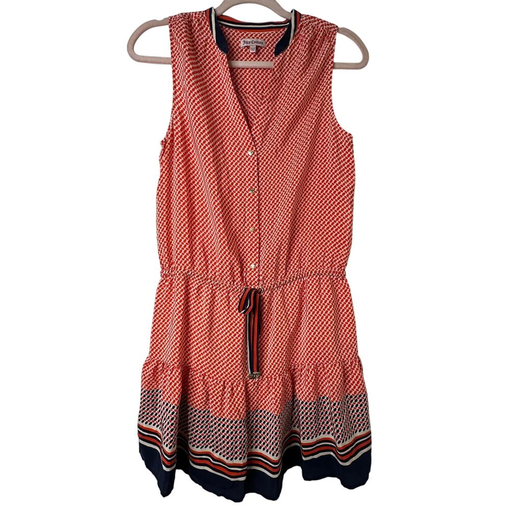 Sz 4 Juicy Couture Silk Polka Dot Stripe Drop Waist Sleeveless Dress Preppy Chic